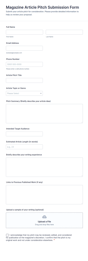 Magazine Article Pitch Submission Form Template