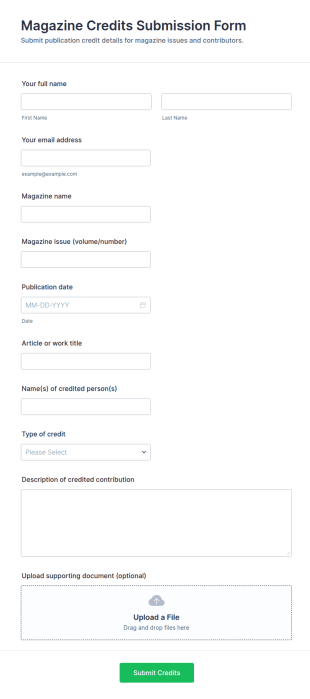 Magazine Credits Submission Form Template
