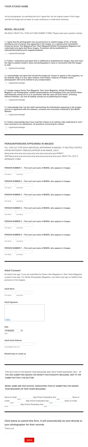 Magazine Model Release Form Template