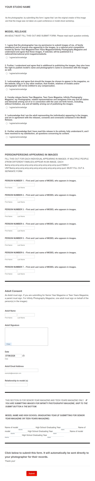 Magazine Model Release Form Template