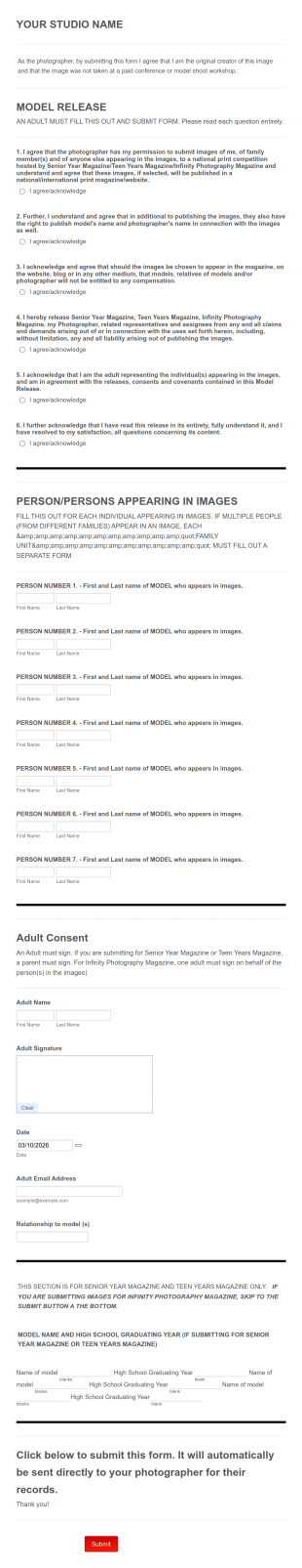 Magazine Model Release Form Template