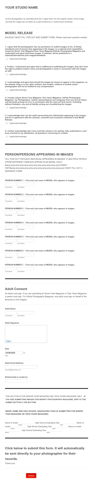 Magazine Model Release Form Template