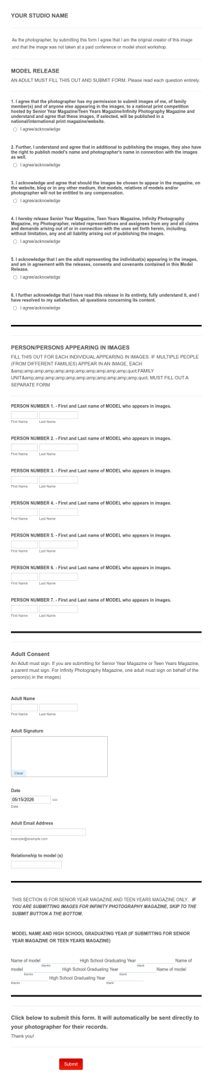 Magazine Model Release Form Template