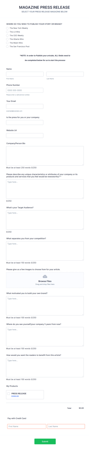 Magazine Press Release Form By Asiah Amsterdamm Form Template