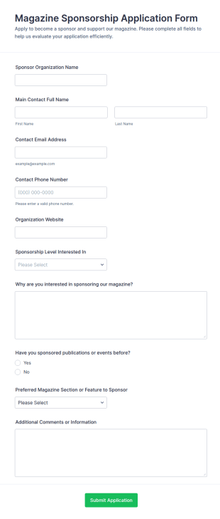 Magazine Sponsorship Application Form Template