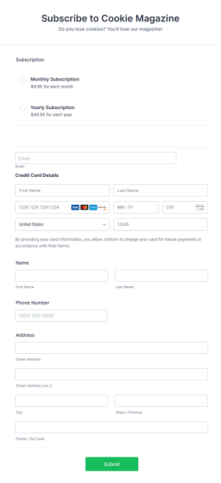 Magazine Subscription Form Template With Stripe Form Template