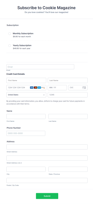 Magazine Subscription Form Template With Stripe Form Template