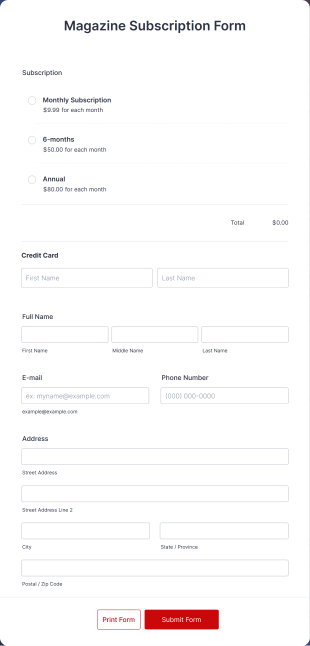 Magazine Subscription Form Template