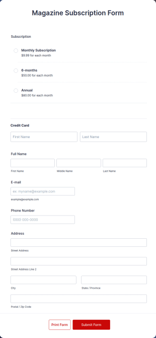Magazine Subscription Form Template