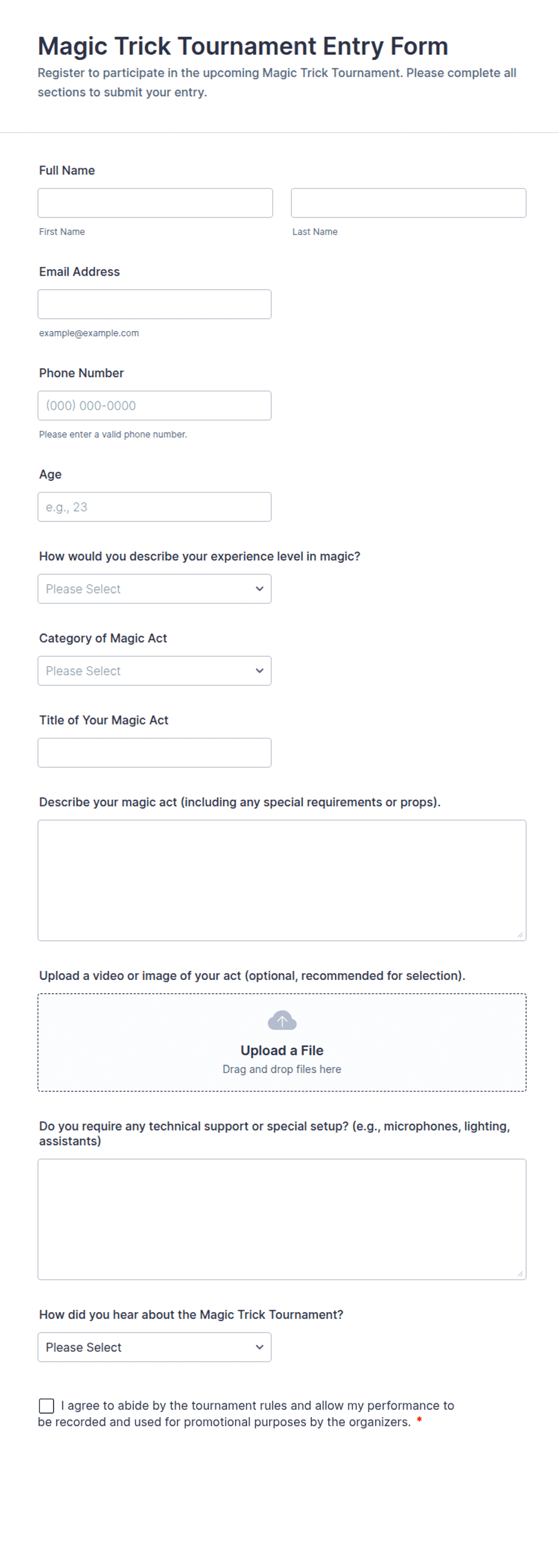Magic Rework Form Magic Trick Tournament Entry Form Template | Jotform