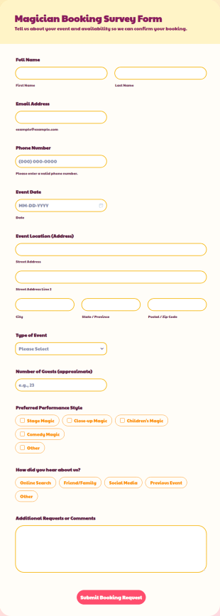 Magician Booking Survey Form Template