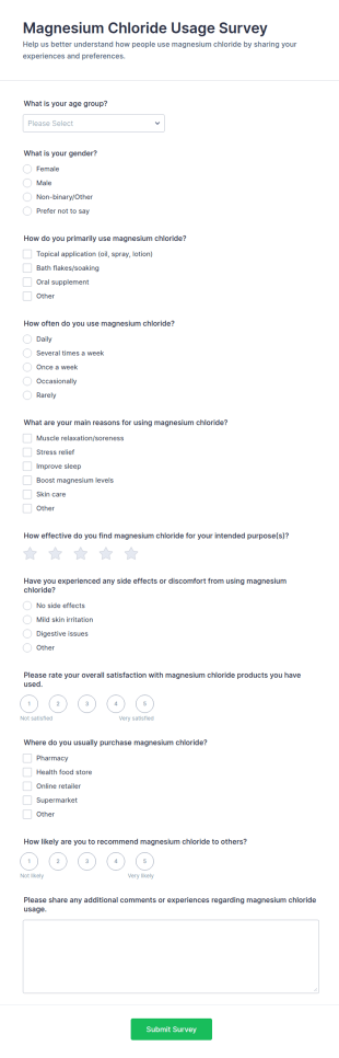 Magnesium Chloride Usage Survey Form Template
