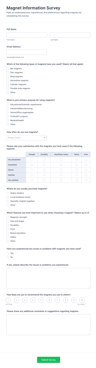 Magnet Information Survey Form Template