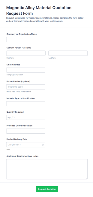 Magnetic Alloy Material Quotation Request Form Template