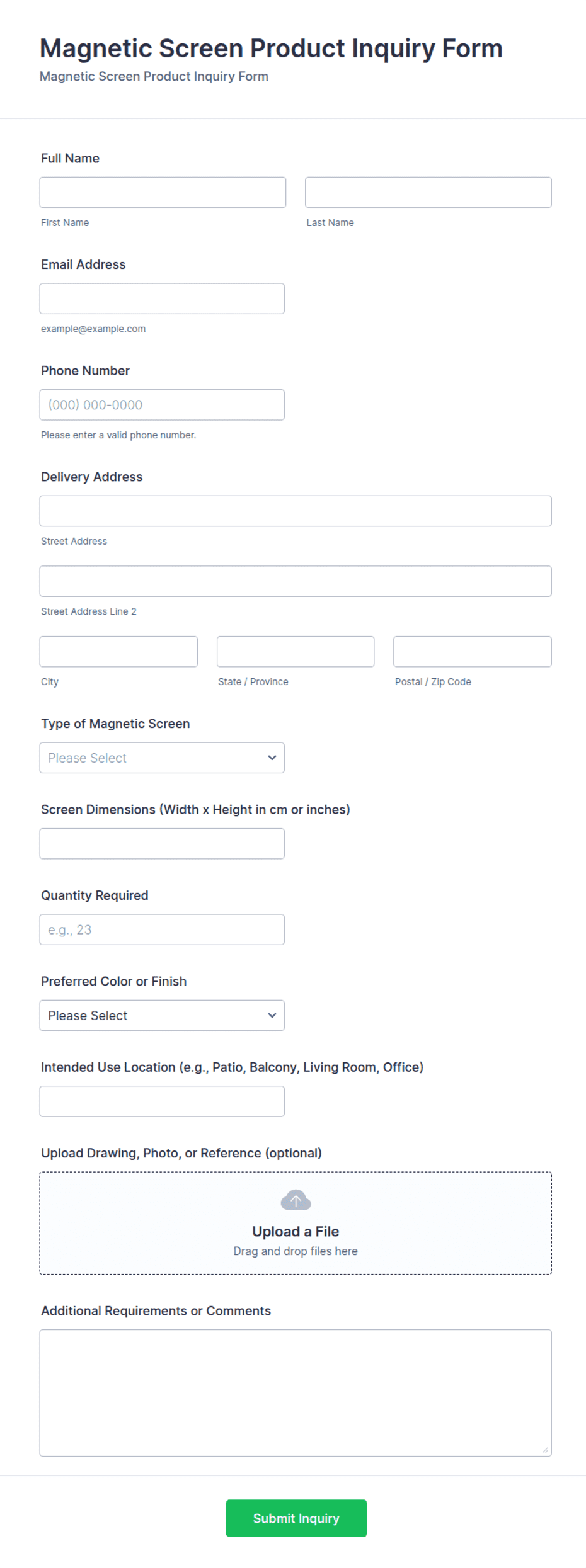 Magnetic Screen Product Inquiry Form Template | Jotform