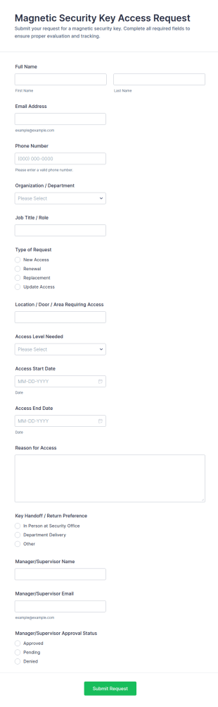 Magnetic Security Key Access Request Form Template
