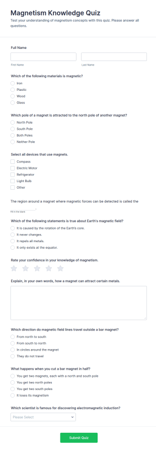 Magnetism Knowledge Quiz Form Template