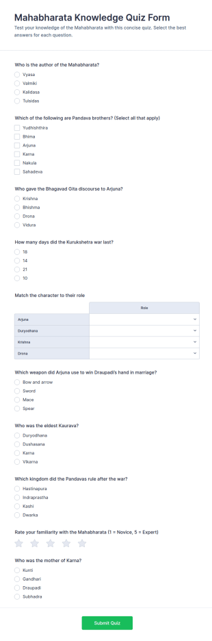 Mahabharata Knowledge Quiz Form Template