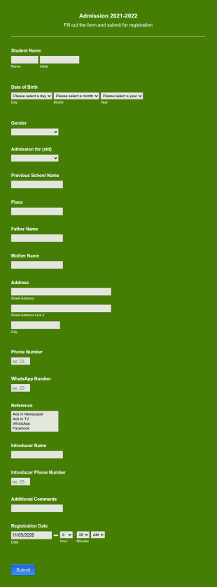 Mahatma Vidyalaya Admission 2021 22 Form Template
