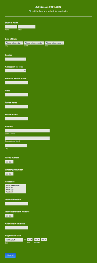 Mahatma Vidyalaya Admission 2021 22 Form Template