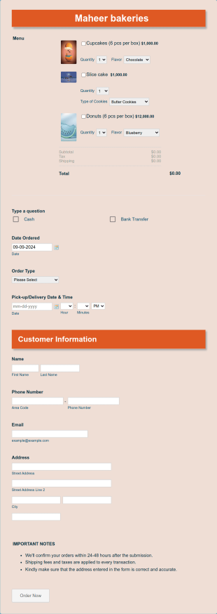 Maheer Bakeries Form Template