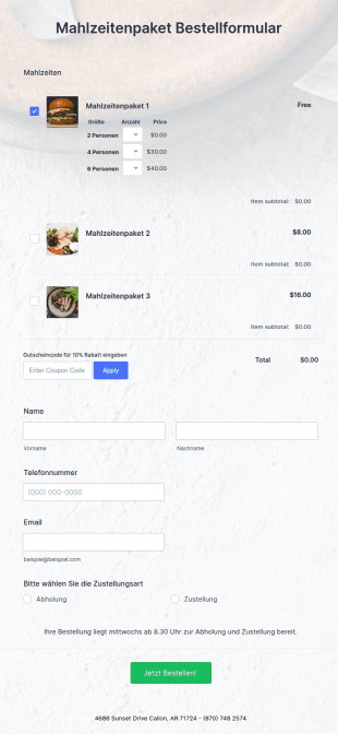 Mahlzeitenpaket Bestellformular