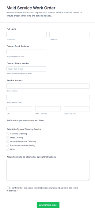 Maid Service Work Order Form Template