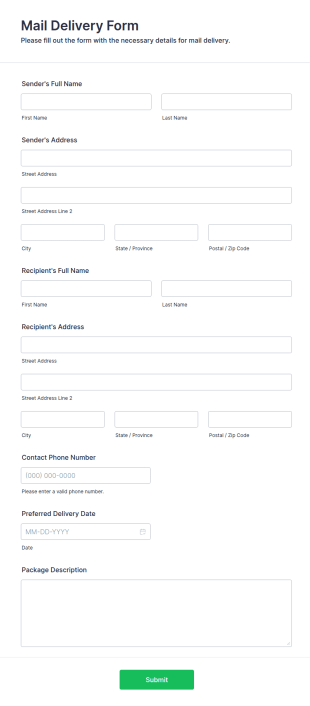 Mail Delivery Form Template