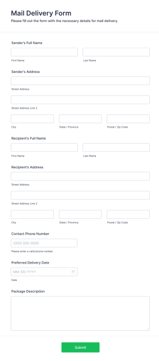 Mail Delivery Form Template