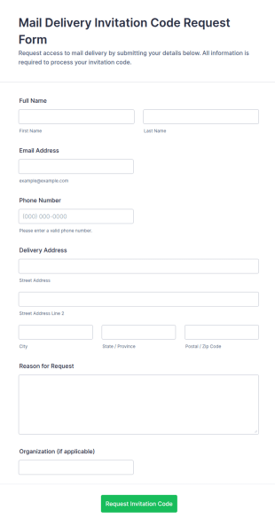 Mail Delivery Invitation Code Request Form Template