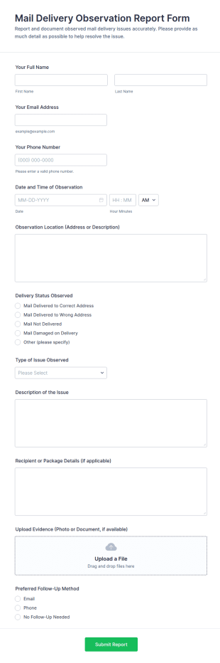 Mail Delivery Observation Report Form Template