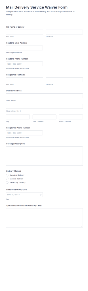 Mail Delivery Service Waiver Form Template