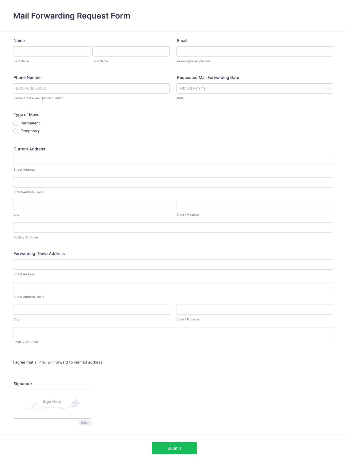 Mail Forwarding Request Form Template | Jotform