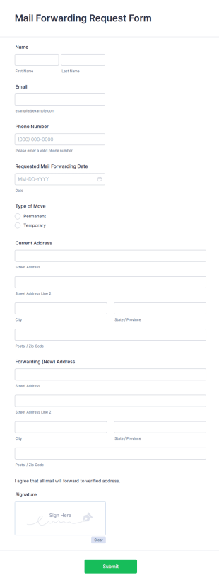 Mail Forwarding Request Form Template