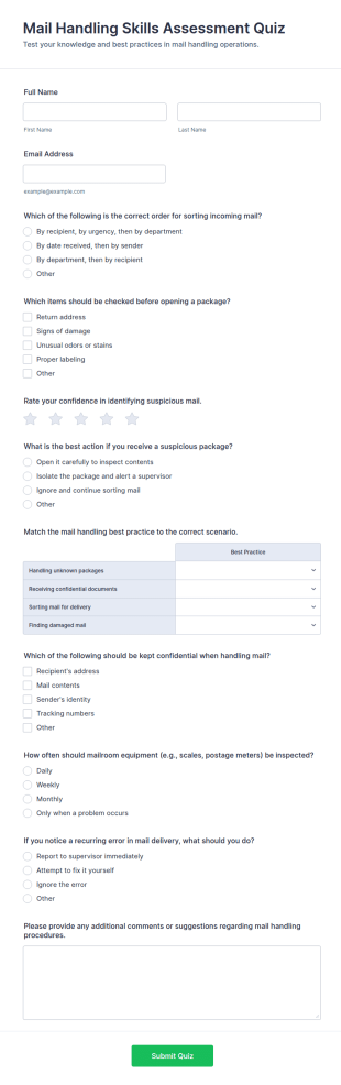 Mail Handling Skills Assessment Quiz Form Template