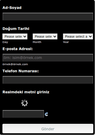 Mail Kayıt Form Şablonu