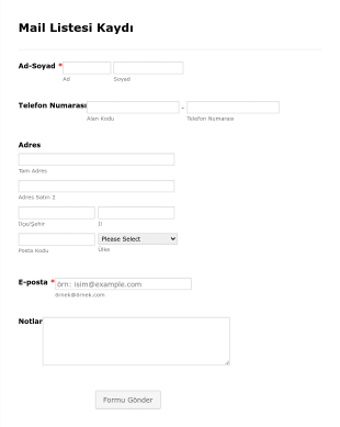 Mail Listesi Kayıt Form Şablonu