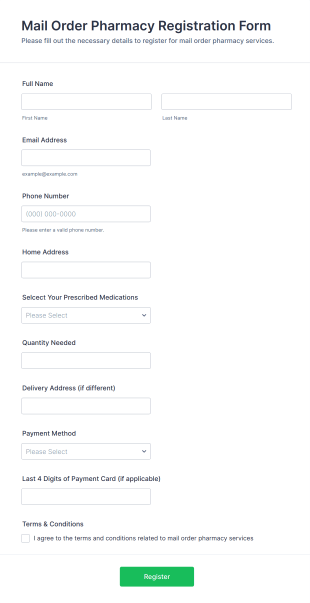 Mail Order Pharmacy Registration Form Template