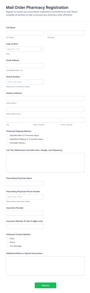 Mail Order Pharmacy Registration Form Template