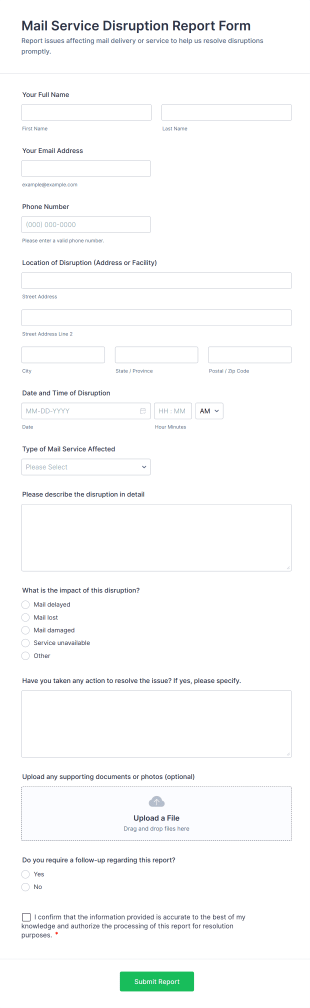 Mail Service Disruption Report Form Template
