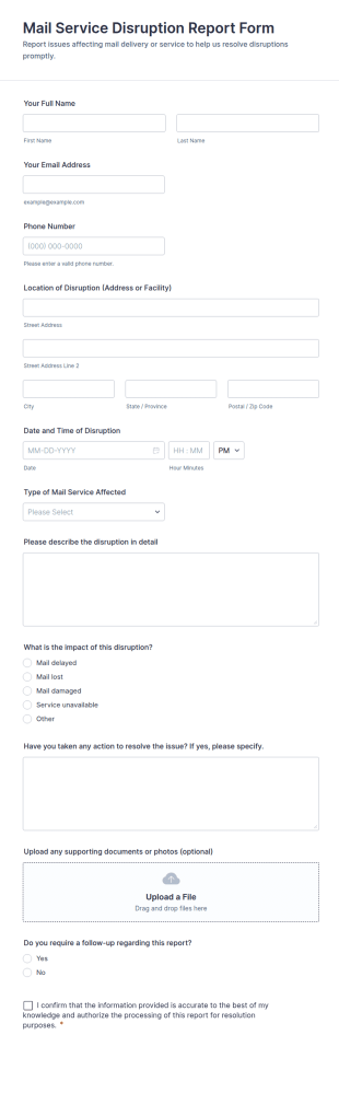 Mail Service Disruption Report Form Template