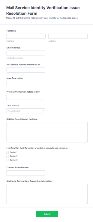 Mail Service Identity Verification Issue Resolution Form Template