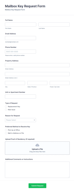 Mailbox Key Request Form Template