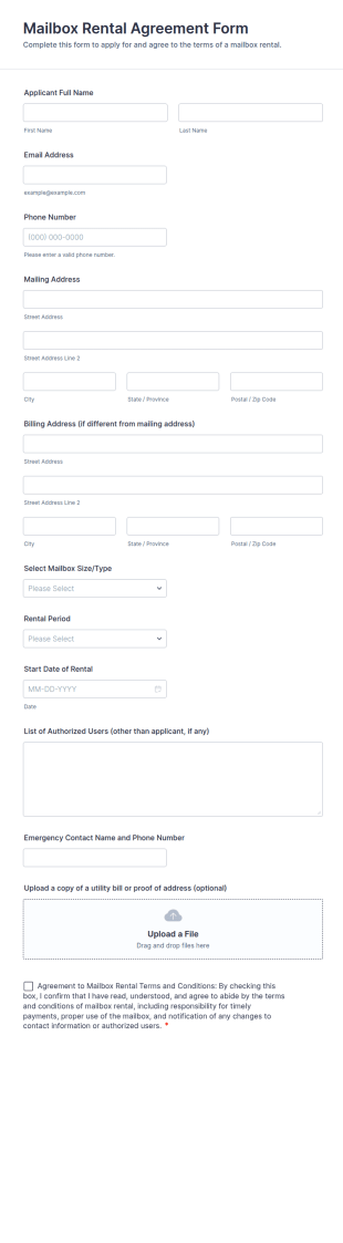 Mailbox Rental Agreement Form Template