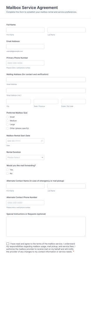 Mailbox Service Agreement Form Template