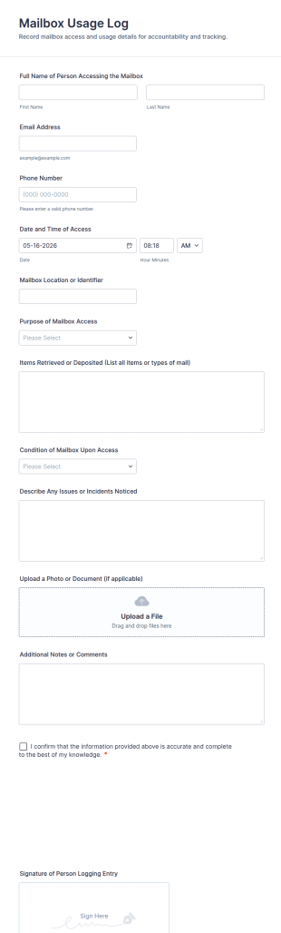 Mailbox Usage Log Form Template