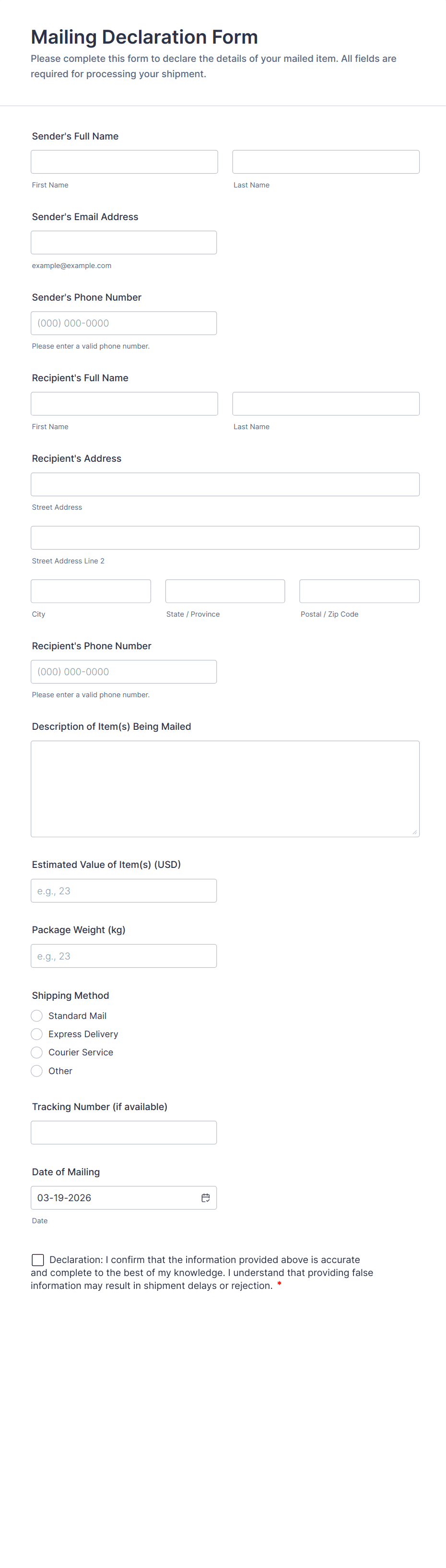 Mailing Declaration Form Template | Jotform