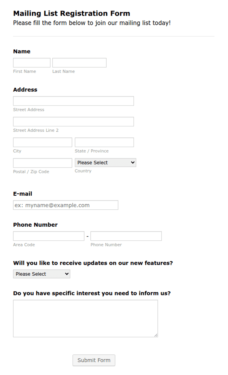 Mailing List Registration Form Template | Jotform