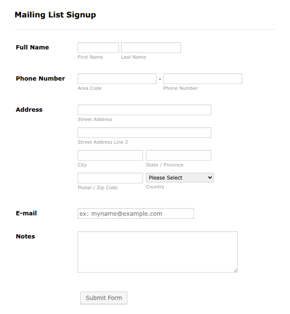 Mailing Form Example Mailing List Signup Form Template | Jotform