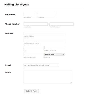 Mailing List Signup Form Template